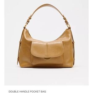 Tan Double Handle Pocket Bag
